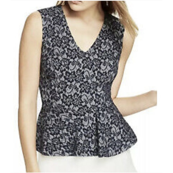 BCBGMaxazria Amaya Peplum Top Womens XS Extra Small V Neck Floral Lace Stretch - Picture 1 of 13